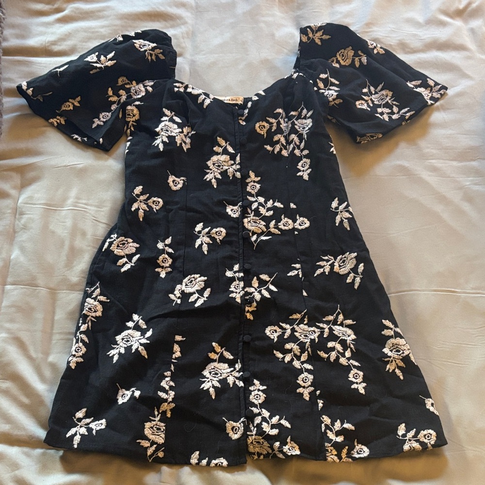 Abercrombie & Fitch Black Dress with Cream Floral Embroidery